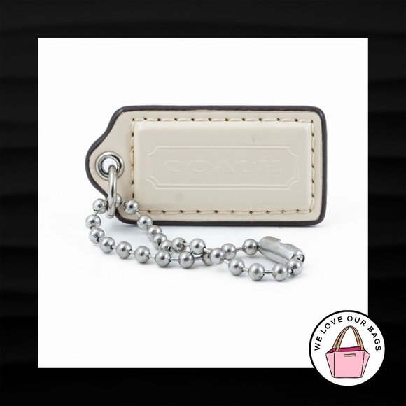 2" Medium COACH BEIGE IVORY PATENT LEATHER KEY FOB BAG CHARM KEYCHAIN HANG TAG - Picture 1 of 1